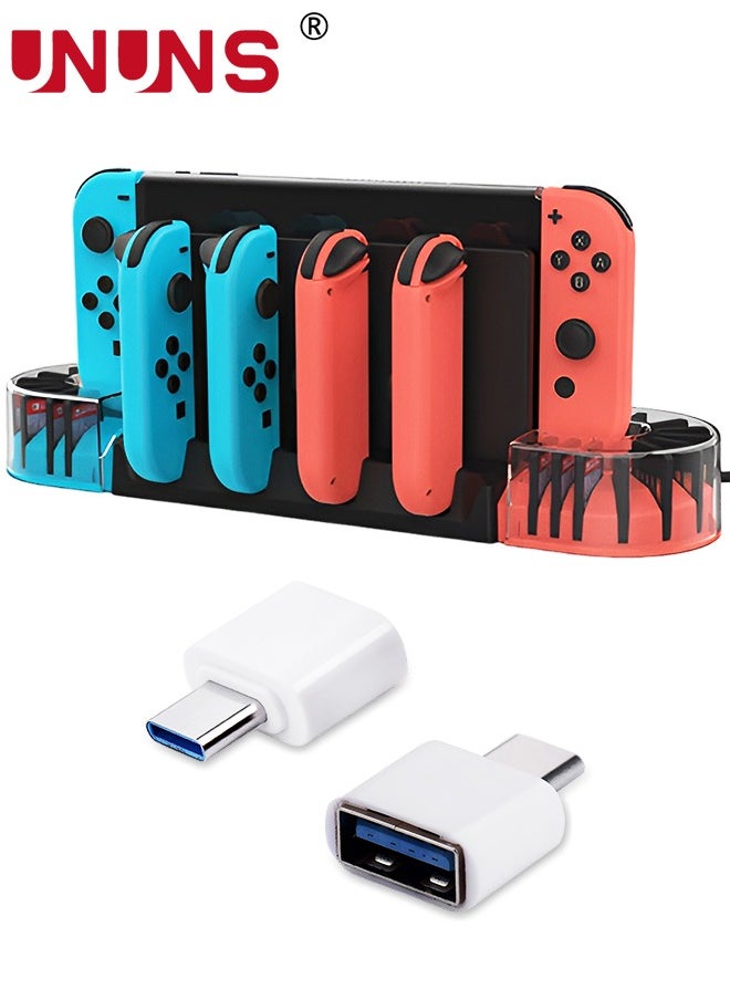 UNUNS - Switch Controller Charging Dock Station For 4 Joy-Cons/20 Game Storage,Switch Charger Dock With 2 Extended OTG Adapter,Switch Charging Stand Station For Nintendo Switch/Switch OLED/Joycons - Image 1