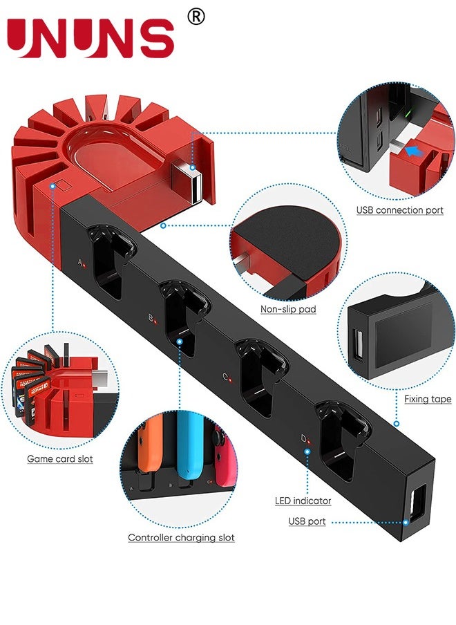 UNUNS - Switch Controller Charging Dock Station For 4 Joy-Cons/20 Game Storage,Switch Charger Dock With 2 Extended OTG Adapter,Switch Charging Stand Station For Nintendo Switch/Switch OLED/Joycons - Image 1