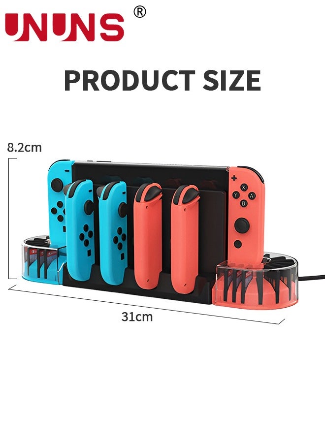 UNUNS - Switch Controller Charging Dock Station For 4 Joy-Cons/20 Game Storage,Switch Charger Dock With 2 Extended OTG Adapter,Switch Charging Stand Station For Nintendo Switch/Switch OLED/Joycons - Image 1