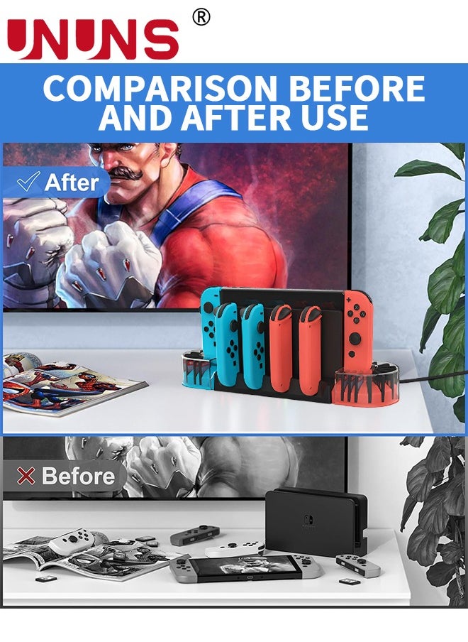 UNUNS - Switch Controller Charging Dock Station For 4 Joy-Cons/20 Game Storage,Switch Charger Dock With 2 Extended OTG Adapter,Switch Charging Stand Station For Nintendo Switch/Switch OLED/Joycons - Image 1