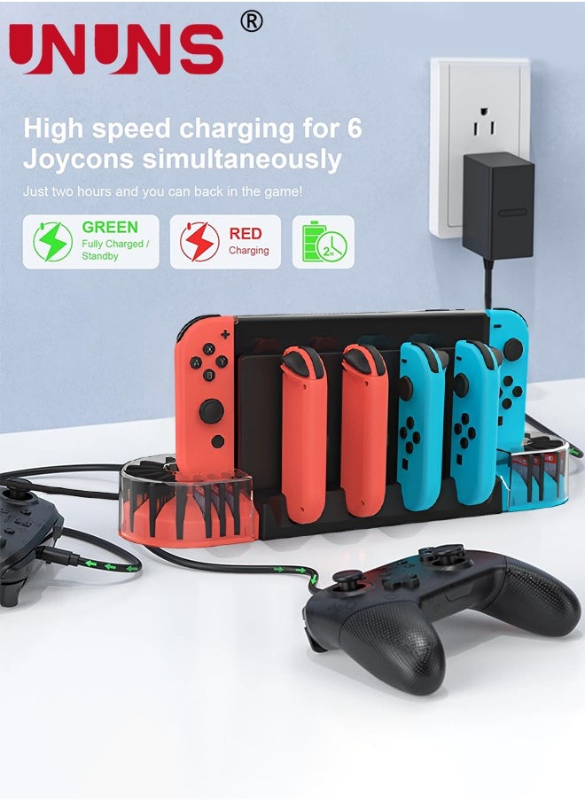 UNUNS - Switch Controller Charging Dock Station For 4 Joy-Cons/20 Game Storage,Switch Charger Dock With 2 Extended OTG Adapter,Switch Charging Stand Station For Nintendo Switch/Switch OLED/Joycons - Image 1
