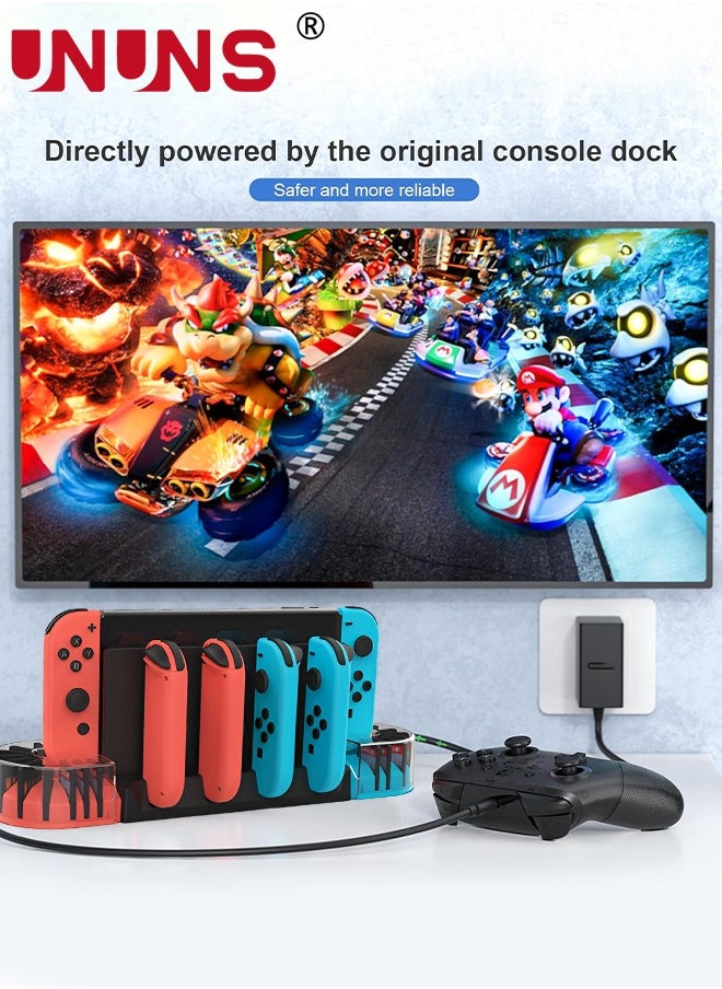 UNUNS - Switch Controller Charging Dock Station For 4 Joy-Cons/20 Game Storage,Switch Charger Dock With 2 Extended OTG Adapter,Switch Charging Stand Station For Nintendo Switch/Switch OLED/Joycons - Image 1