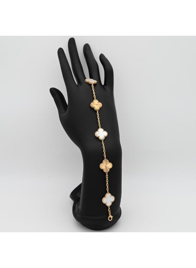 Luxuria Women's 18k gold plated stainless steel four-leaf clover design, white and gold - Image 2