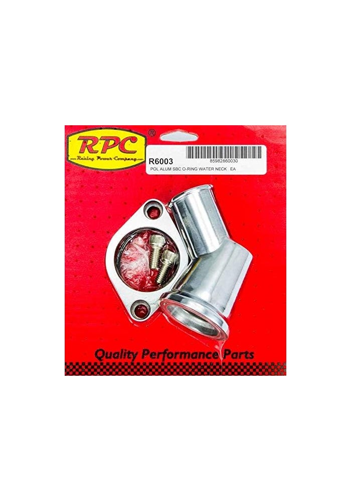 Racing Power رقبة ماء مصقولة من الألمنيوم بزاوية 45° من شركة ريسينغ باور R6003 لسيارات شيفروليه V8 - Image 2