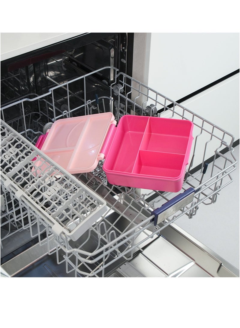 Al LIFE طقم صندوق غداء بنتو كبير سعة 1600 مل مع وعاء صلصة ستانلس ستيل بسعة 290 مل، أدوات مائدة وحقيبة - وردي، 3 في 1 قابل للتحويل - Image 5