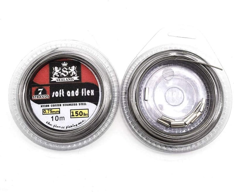 SENYUBBY 5LB-200LB 7 Strands Fishing Line Wire Leader Nylon Coated Stainless Steel Leader Wire with Crimps Sleeves - Image 2