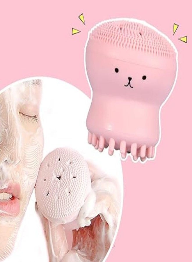 KITQO Facial Cleansing Brush, Silicone Octopus Shape Face Scrubber Jellyfish Exfoliating Pore Cleanser Massaging Grease Removal Exfoliator Wash Tool for Men Women Massage Blackhead Removing(pink) - Image 2