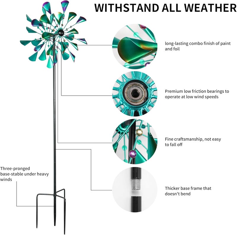 Decoroca Kinetic Wind Spinners Outdoor - Large Metal Wind Sculptures & Spinners Yard Patio Lawn Garden Decorations, Windmill Outdoor with Stable Metal Stake(Turquoise) - Image 2