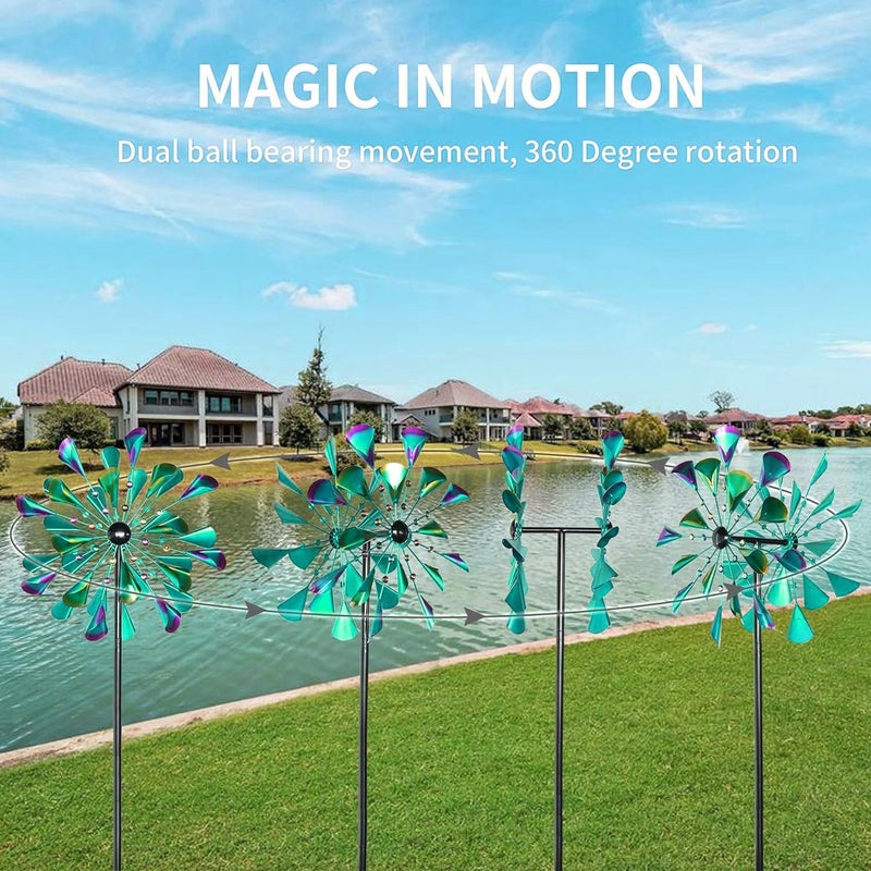 Decoroca Kinetic Wind Spinners Outdoor - Large Metal Wind Sculptures & Spinners Yard Patio Lawn Garden Decorations, Windmill Outdoor with Stable Metal Stake(Turquoise) - Image 4