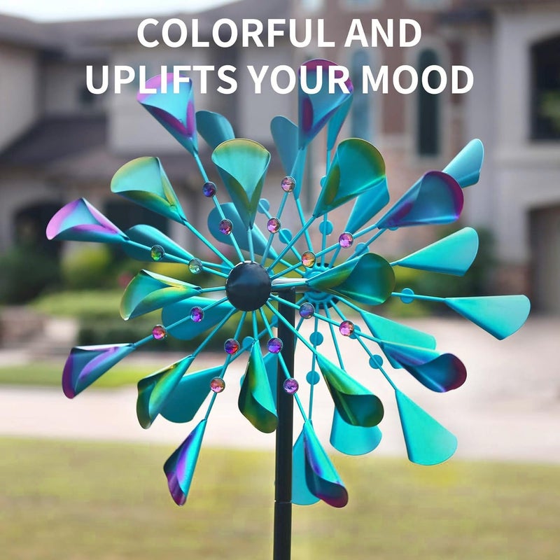 Decoroca Kinetic Wind Spinners Outdoor - Large Metal Wind Sculptures & Spinners Yard Patio Lawn Garden Decorations, Windmill Outdoor with Stable Metal Stake(Turquoise) - Image 5