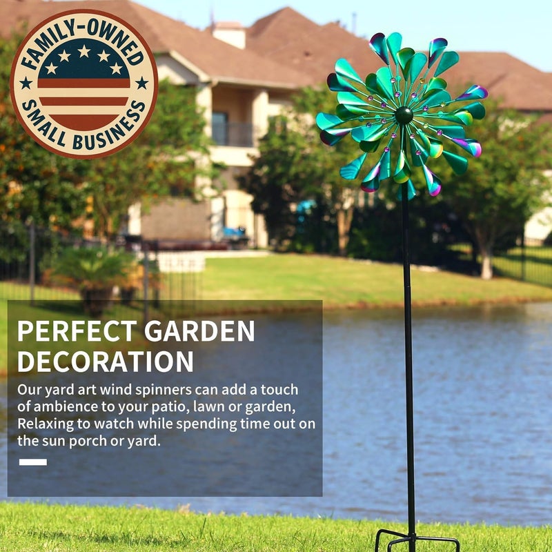 Decoroca Kinetic Wind Spinners Outdoor - Large Metal Wind Sculptures & Spinners Yard Patio Lawn Garden Decorations, Windmill Outdoor with Stable Metal Stake(Turquoise) - Image 3