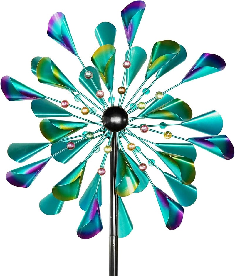 Decoroca Kinetic Wind Spinners Outdoor - Large Metal Wind Sculptures & Spinners Yard Patio Lawn Garden Decorations, Windmill Outdoor with Stable Metal Stake(Turquoise) - Image 1