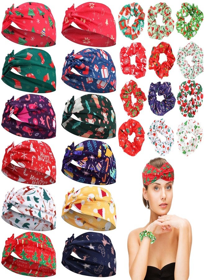 JaGely 24 Pcs Christmas Headbands Bulk for Women Christmas Facial Spa Headband Bulk Set Santa Claus Snowman Hair Ties Xmas Accessories Non Slip Head Wrap for Women Girl - Image 1