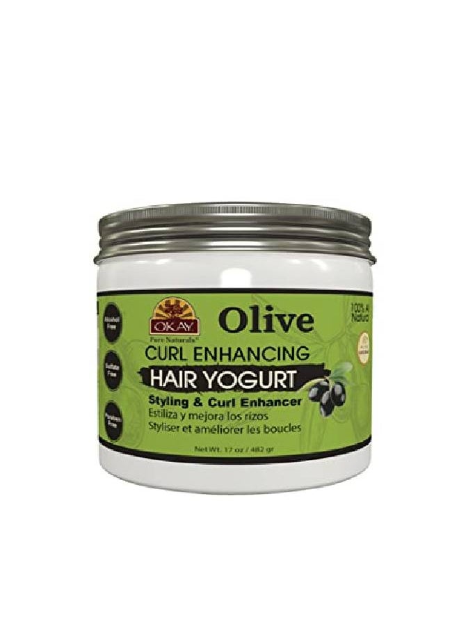 OKAY Olive Curl Enhancing Hair Yogurt For Styling&Curl Enhancing For Smoothglossyfrizz Freestrong&Well Defined Curls Alcoholsulfateparaben Free Made In Usa 17Oz  - Image 1