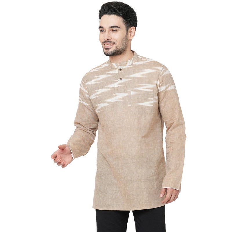 ARCHATTIRE Men’s Beige Cotton Ikat Weave Kurta for Men - Image 5