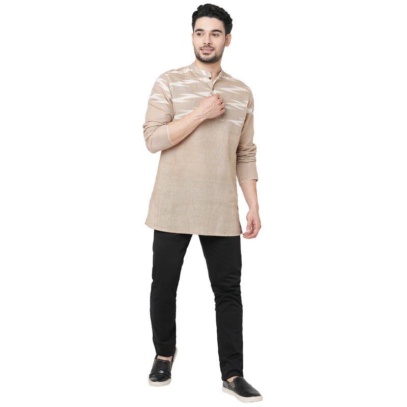 ARCHATTIRE Men’s Beige Cotton Ikat Weave Kurta for Men - Image 1