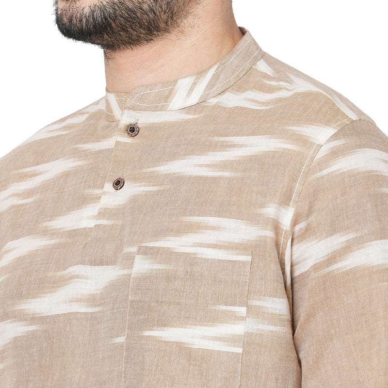 ARCHATTIRE Men’s Beige Cotton Ikat Weave Kurta for Men - Image 4