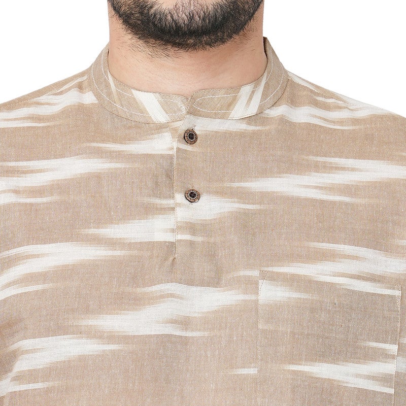 ARCHATTIRE Men’s Beige Cotton Ikat Weave Kurta for Men - Image 3