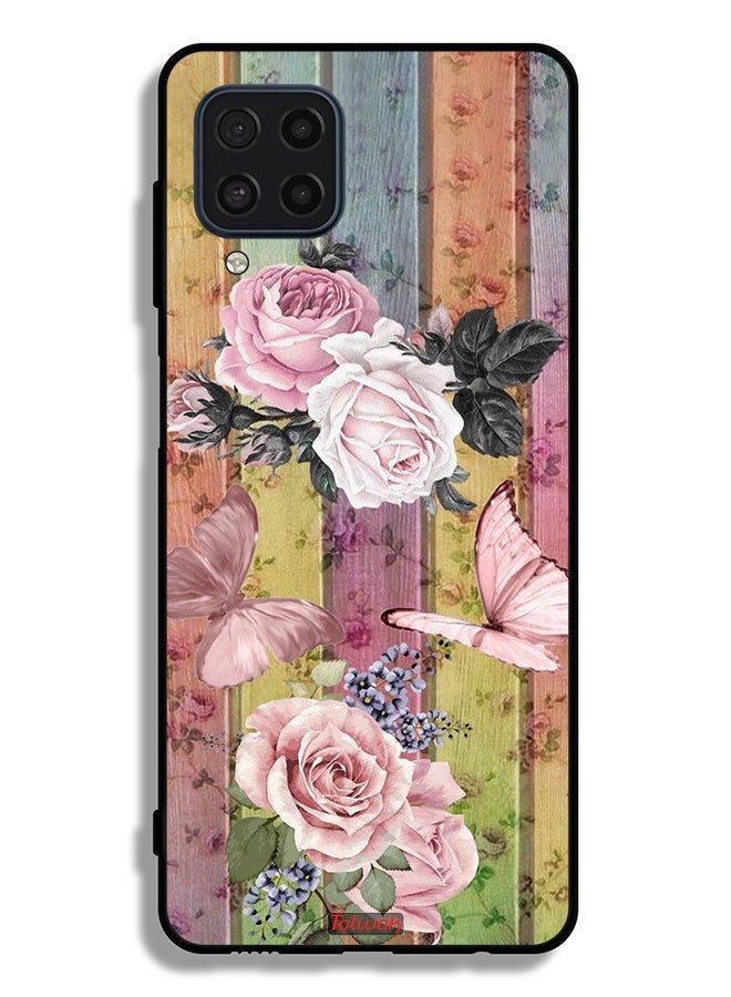Tolwak Samsung Galaxy F22 Protective Case Cover Peach Butterflies And Roses - Image 2
