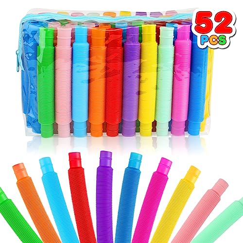 Siwarm 52 Pack Pop Tubes Sensory Toys Party Favors for Kids 812 Fidget Toys for Anxiety Goodie Bag Stuffers Treasure Box Classroom Prizes Gifts for 3 4 5 6 7 8 9 Year Old Boys Girls Toddlers 10 Colors - Image 1