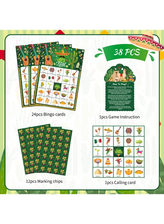 FRUITFUL PARTY Mexico Fiesta Bingo Game Cards, 38pcs Cinco De Mayo Bingo Games Cinco de Mayo Bingo Game Cards for Mexican Fiesta Party Decorations Taco Party Decoration Supplies - Image 3