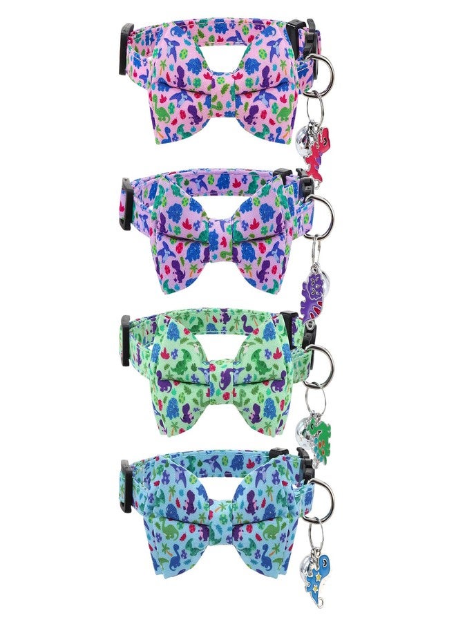 XLSXEXCL 4 Pcs Breakaway Cat Collar with Bow Tie and Bell Dinosaurs Cat Kitten Collar with Removable Bowtie Adjustable Safety Collars for Boy Cats - Image 1