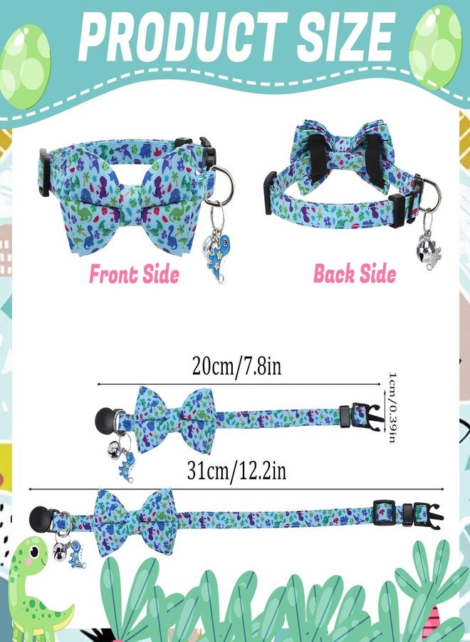 XLSXEXCL 4 Pcs Breakaway Cat Collar with Bow Tie and Bell Dinosaurs Cat Kitten Collar with Removable Bowtie Adjustable Safety Collars for Boy Cats - Image 2