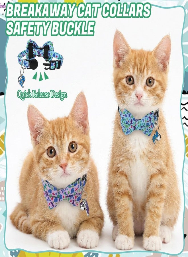 XLSXEXCL 4 Pcs Breakaway Cat Collar with Bow Tie and Bell Dinosaurs Cat Kitten Collar with Removable Bowtie Adjustable Safety Collars for Boy Cats - Image 4