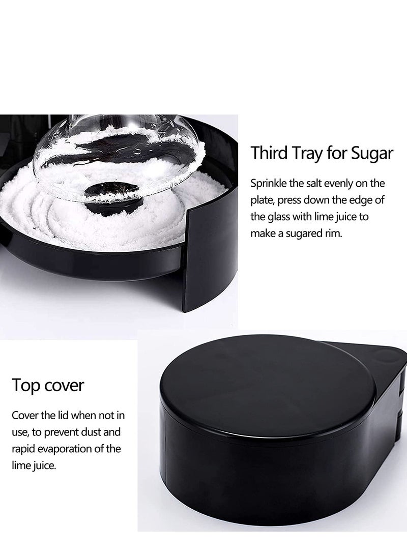 Zikra Salt Rimmer Tool with Sponge Margarita Salt and Sugar Rimmer 3 Tier Sugar Salt Rim Lime 3-Tray Black 3 Compartments - Image 4