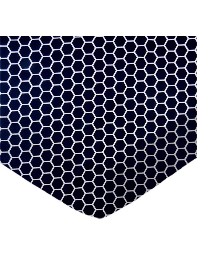 SHEETWORLD.COM SheetWorld 100% Cotton Percale Fitted Crib Toddler Sheet 28 x 52, Navy Honeycomb, Made in USA - Image 1