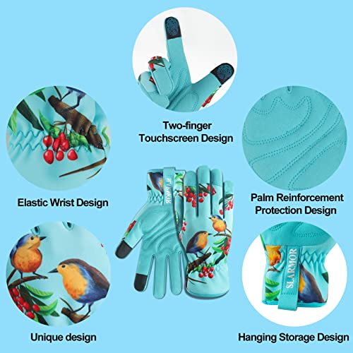SLARMOR Leather-Gardening-Gloves for Women - Thorn-Proof Work-Gloves with Touch Screen for Weeding, Digging, Planting, Pruning Yard Gloves，Well-Designed Gardening Gifts for Women Gardeners-Medium - Image 2