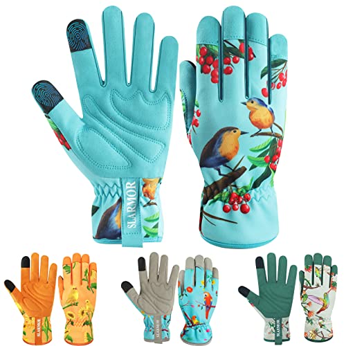SLARMOR Leather-Gardening-Gloves for Women - Thorn-Proof Work-Gloves with Touch Screen for Weeding, Digging, Planting, Pruning Yard Gloves，Well-Designed Gardening Gifts for Women Gardeners-Medium - Image 1