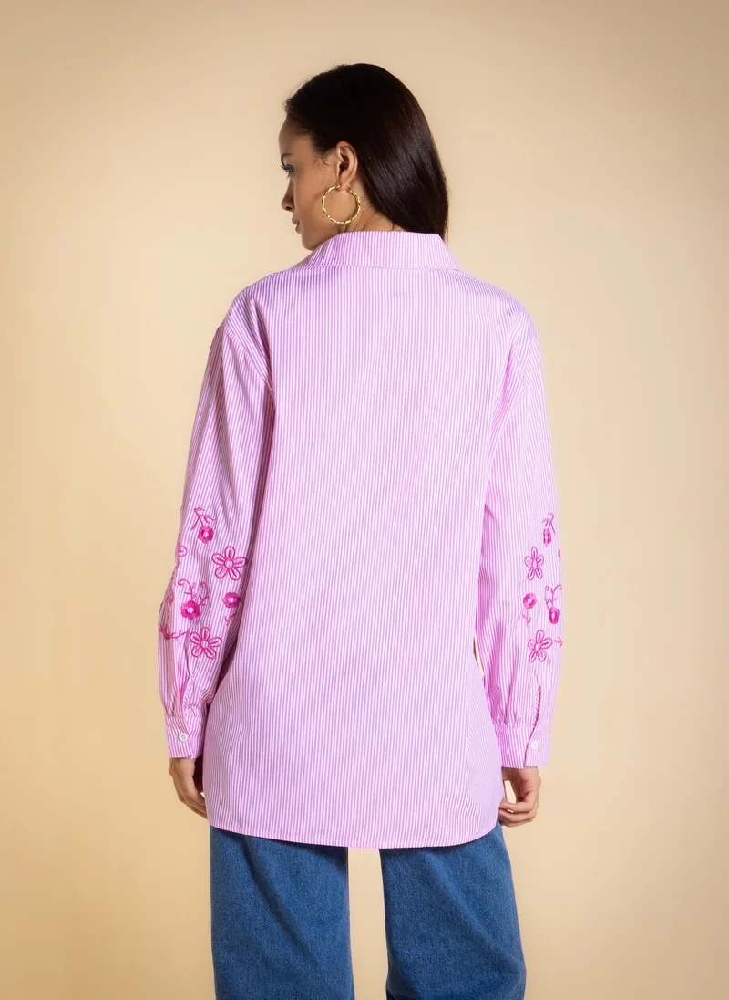 Shapes Pink DETAIL EMBROIDERED COTTON SHIRT for Women | Best Price UAE