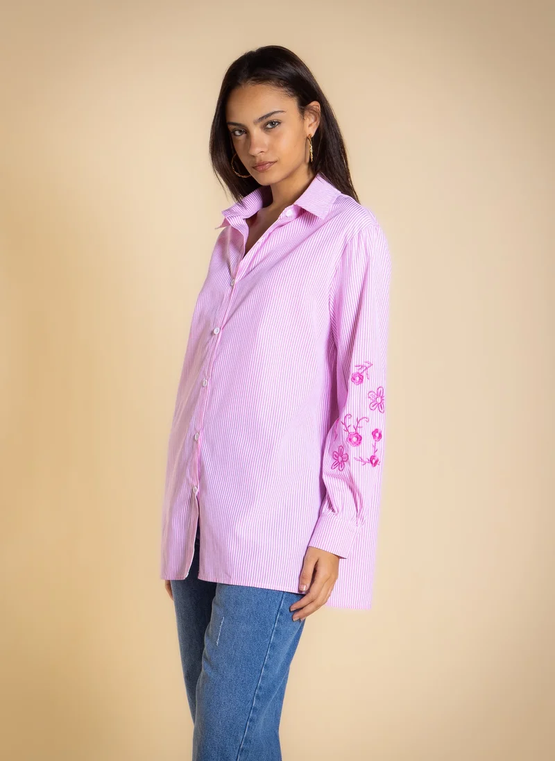 Shapes Pink DETAIL EMBROIDERED COTTON SHIRT for Women | Best Price UAE
