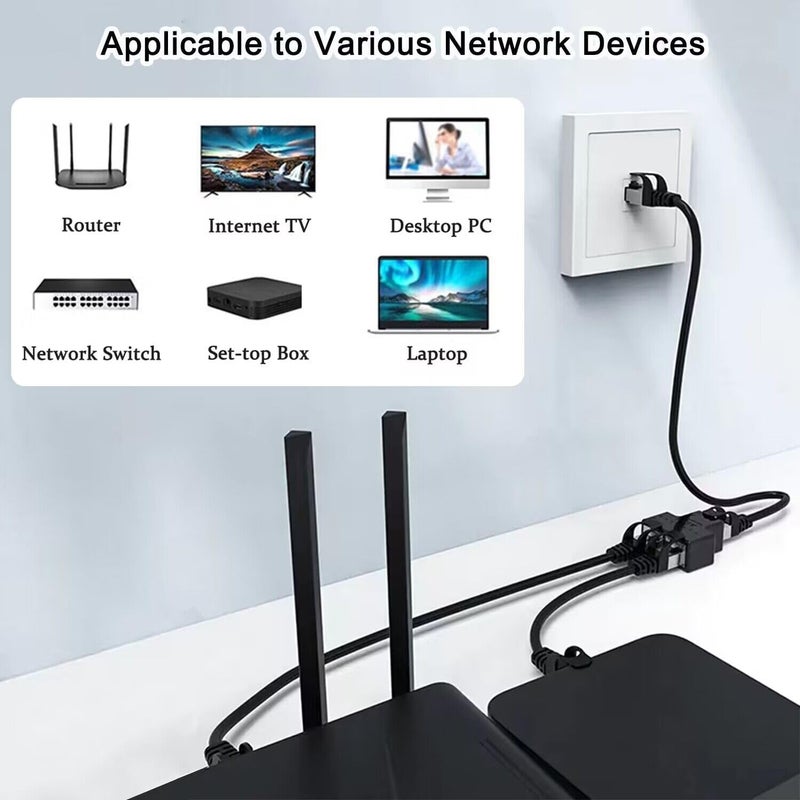AKWOR موزع إيثرنت 1 إلى 2، موزع شبكة RJ45 لمحول إيثرنت ستارلينك، محول كابل الإنترنت LAN لكابل Cat 5/5e/6/7/8 (يدعم الاتصال بالتناوب فقط) - Image 3