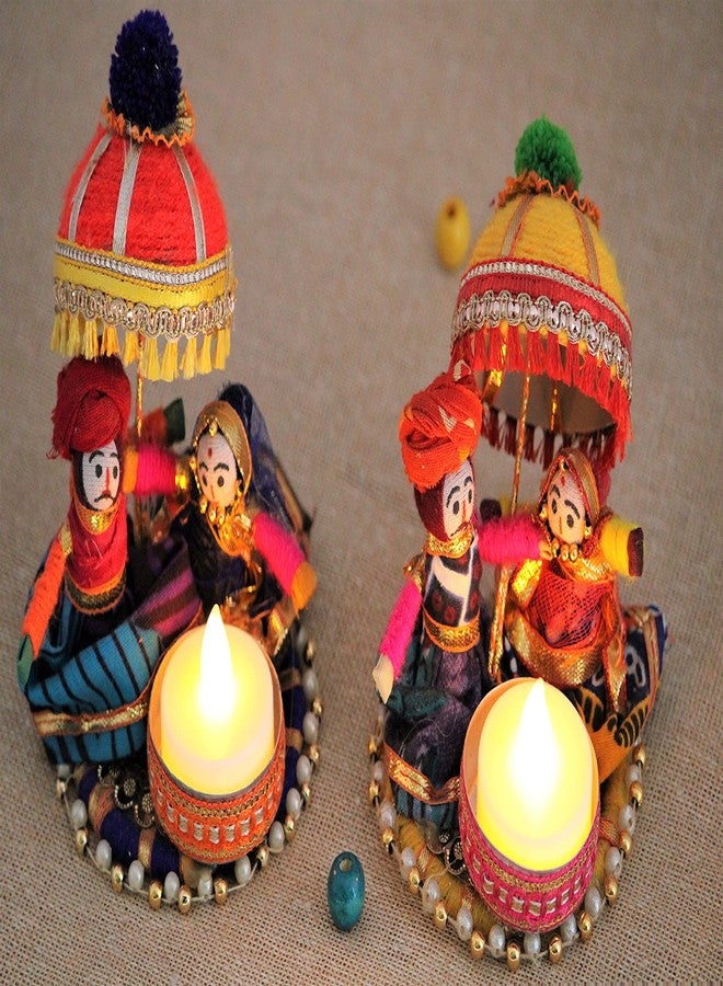 JH Gallery Recycled Material Rajasthani Raja Rani Puppet, Dolls Decorative Tealight Candle Holder, Diwali Decoration Items for Home Decor, Tea Light Candle Holder(Pack of 2) - Image 1