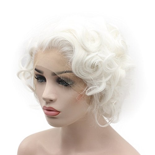 iwonawig Short Curly Heat Friendly Natural Looking Synthetic Lace Front Snow White Wig - Image 2