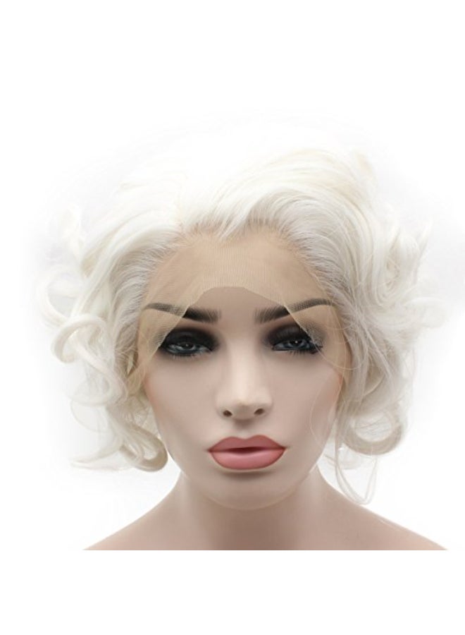 iwonawig Short Curly Heat Friendly Natural Looking Synthetic Lace Front Snow White Wig - Image 4