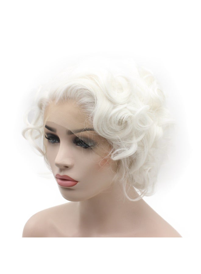 iwonawig Short Curly Heat Friendly Natural Looking Synthetic Lace Front Snow White Wig - Image 3