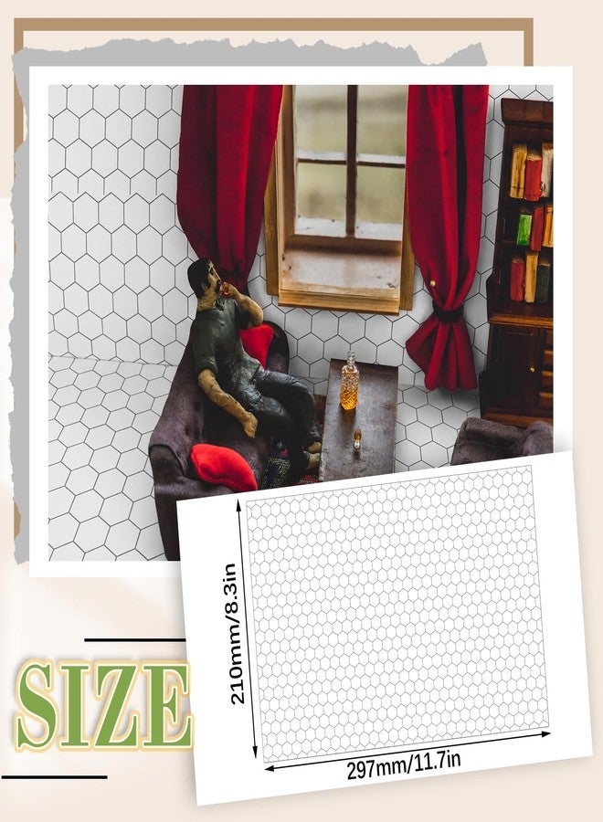 Flutesan 12 Pcs Miniature Dollhouse Wallpaper and Flooring Peel and Stick Mini DIY Self Adhesive Dollhouse Accessories 8.27 x 11.69 Inch (Hexagonal Grid) - Image 2