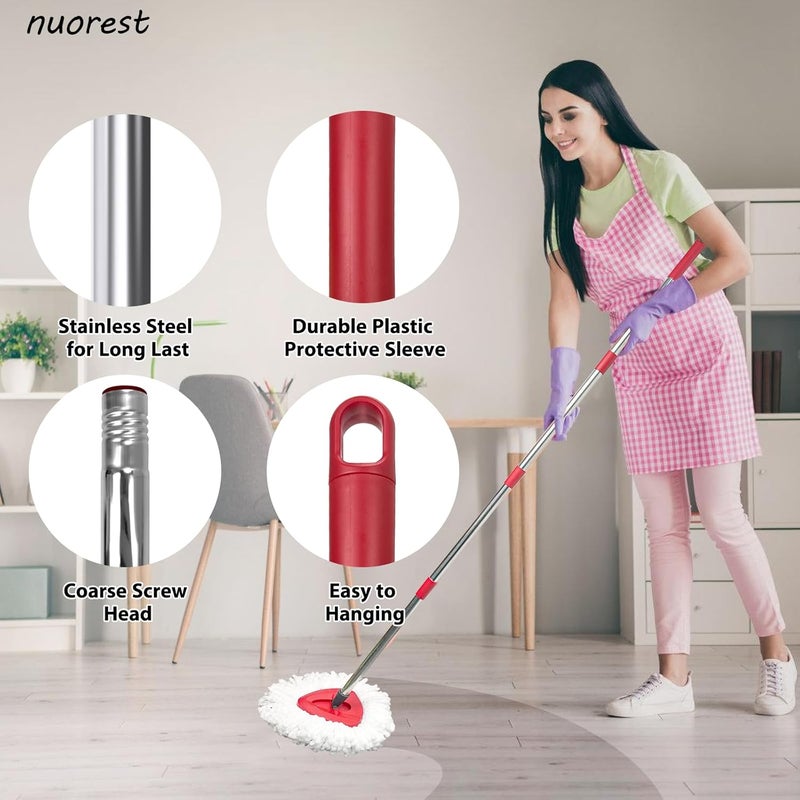 Nuorest Spin Mop Replacement Set for O-Ceda EasyWring 1-Tank System, Includes 2 Mop Head Replacement, 1 Mop Handle (30-58in Adjustable 4-Section Pole), 1 Scrubber Head, 1 Spin Base - Image 4