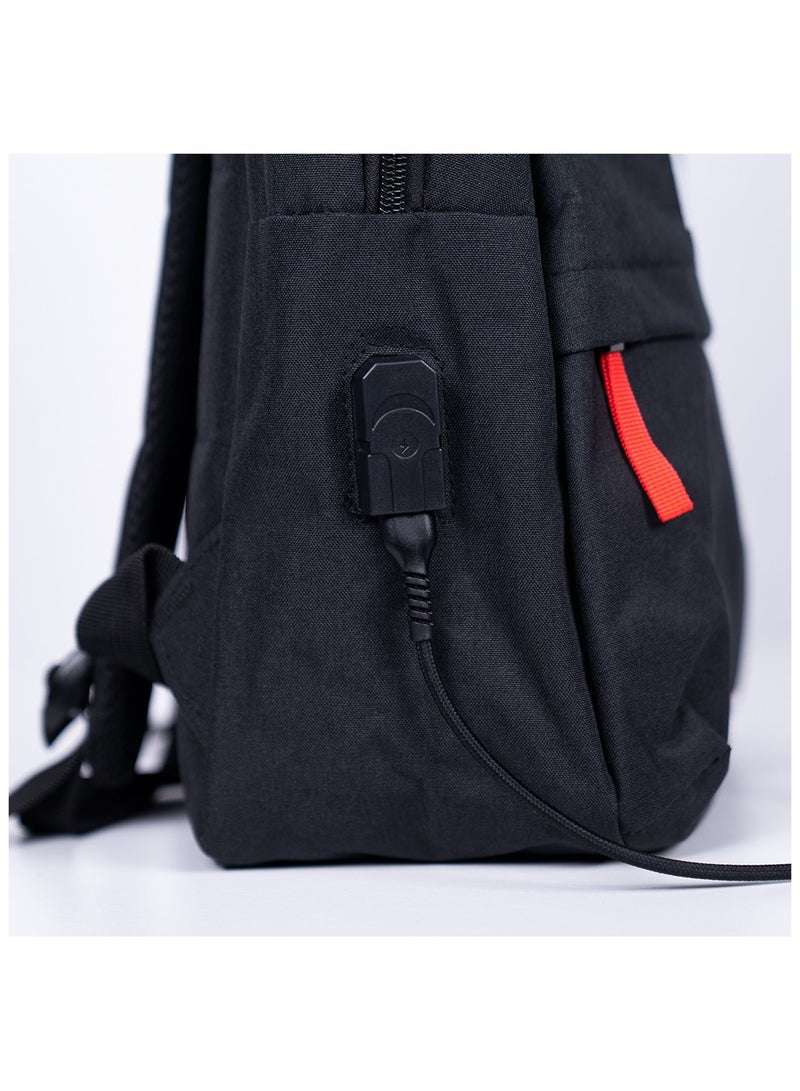 ناسا حقيبة ظهر مقاومة للماء / مادة 300D / شعار مطرز / ملصق أحمر مع شعار وملصق سحاب أحمر / جيوب داخلية وجيب كمبيوتر محمول وجيوب جانبية / منفذ شحن USB - أسود - Image 4