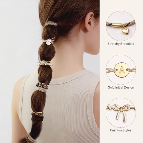 Fohufo Hair Ties No Damage - 10 Pcs Hair Scrunchies for Women Girls, Hair Ties for Thick Hair & Thin Hair, Hair Scrunchies Bands Bracelets, Initial Hair Accessories for Women, Birthday Gift - Letter C - Image 3