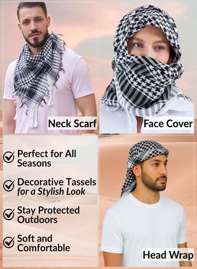 LOVARZI Cotton Shemagh Scarf - Tactical Black & White Arab Palestine Keffiyeh for Men - Lightweight Military Army Scarf - Image 3