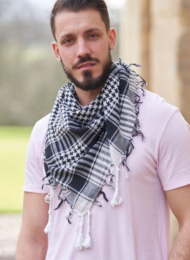 LOVARZI Cotton Shemagh Scarf - Tactical Black & White Arab Palestine Keffiyeh for Men - Lightweight Military Army Scarf - Image 4