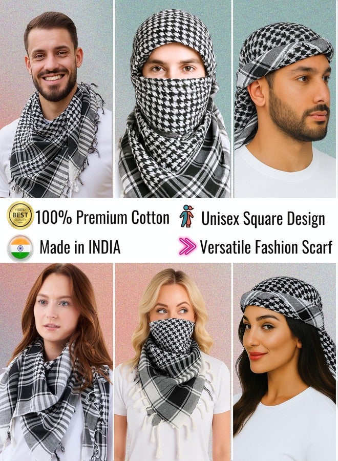 LOVARZI Cotton Shemagh Scarf - Tactical Black & White Arab Palestine Keffiyeh for Men - Lightweight Military Army Scarf - Image 2