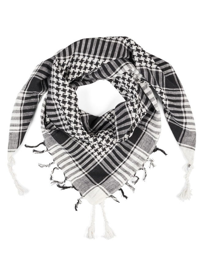 LOVARZI Cotton Shemagh Scarf - Tactical Black & White Arab Palestine Keffiyeh for Men - Lightweight Military Army Scarf - Image 1