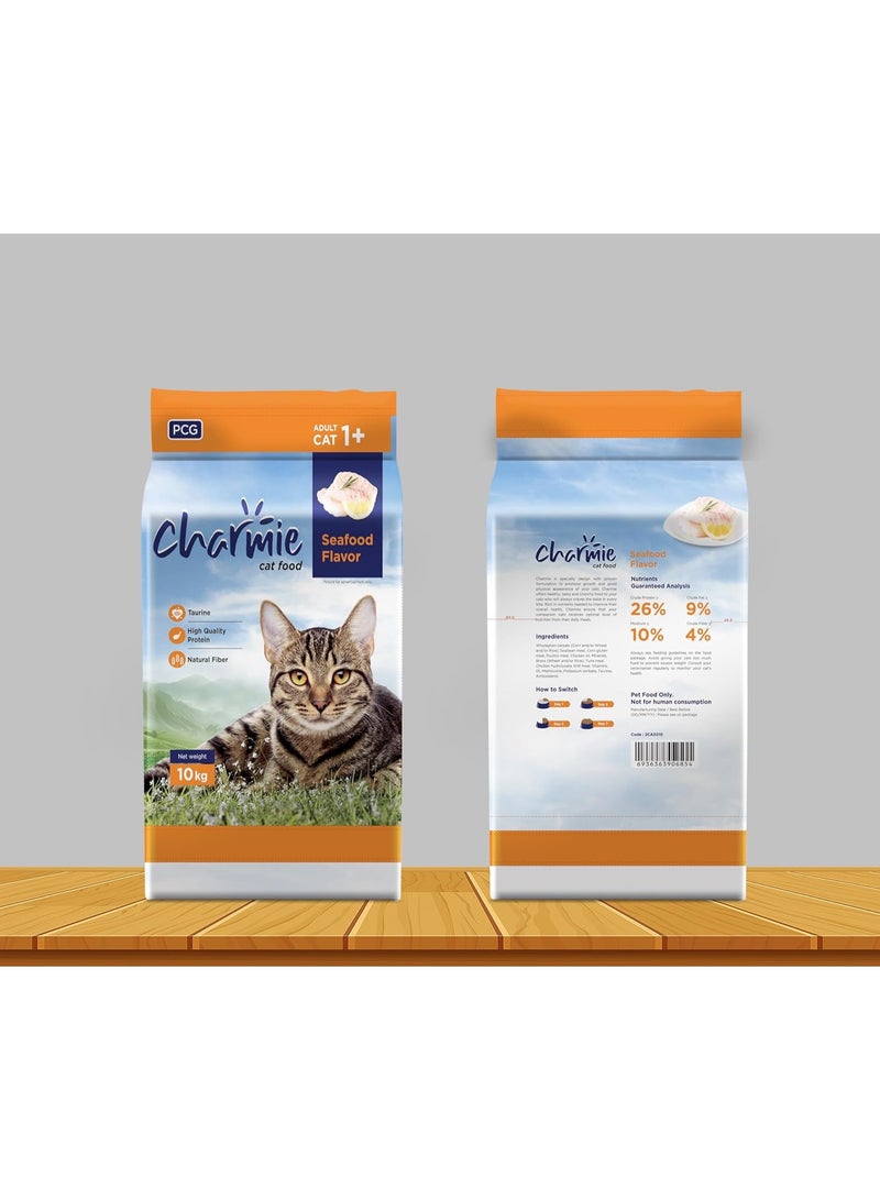 Charmie Dry Cat Food - Seafood Flavor - Taurine - High Quality Protein - Natural Fiber - Promotes Growth & Good Physical Appearance - 10 kg - Image 5