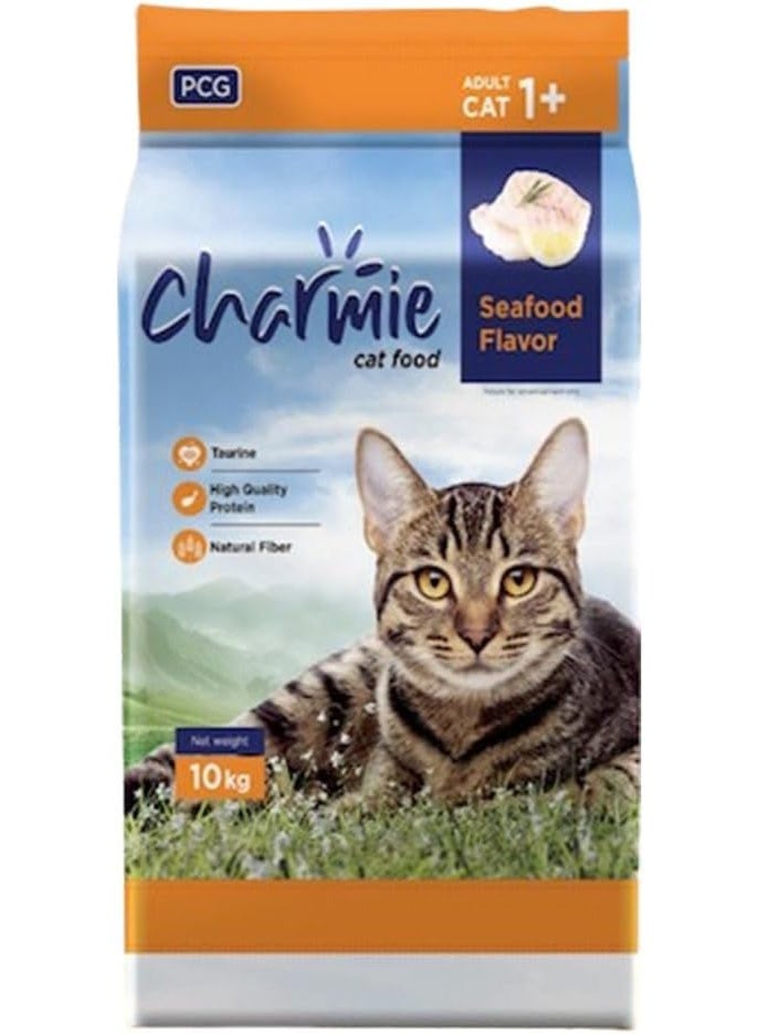 Charmie Dry Cat Food - Seafood Flavor - Taurine - High Quality Protein - Natural Fiber - Promotes Growth & Good Physical Appearance - 10 kg - Image 1