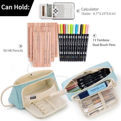 EASTHILL Pencil Case Large Capacity Pencil Pouch School Suppies Pen Case Simple Stationery College Office Organizer for Girls Adults-Blue - Image 3